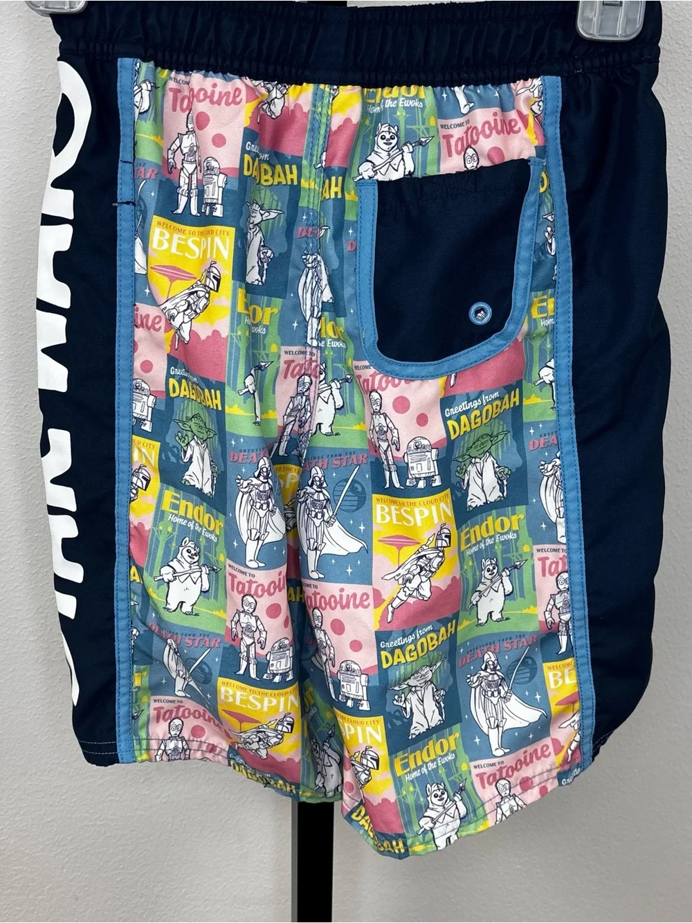 Shop‎ Disney Star Wars Navy Blue Multi-Color Kids Swim Trunks Size 9/10